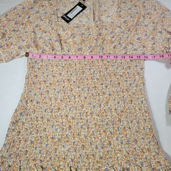 Nasty Gal Put a Spring on It Floral Smocked Long Sleeve Mini Dress Size 10 - Picture 6 of 9